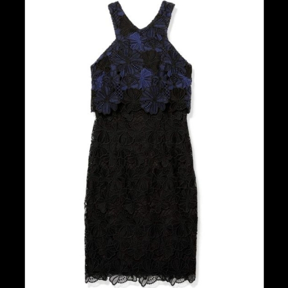 Trina Turk Miranda Blue Black Guipure Lace Sheath Cocktail Dress Size 2 New - Picture 10 of 14